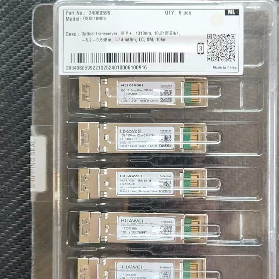 Original Huawei Optical Transceiver SFP+,1310nm,10.3125Gb/s, -8.2~0.5dBm,-14.4dBm,LC,SM,10km, Part number 4060599