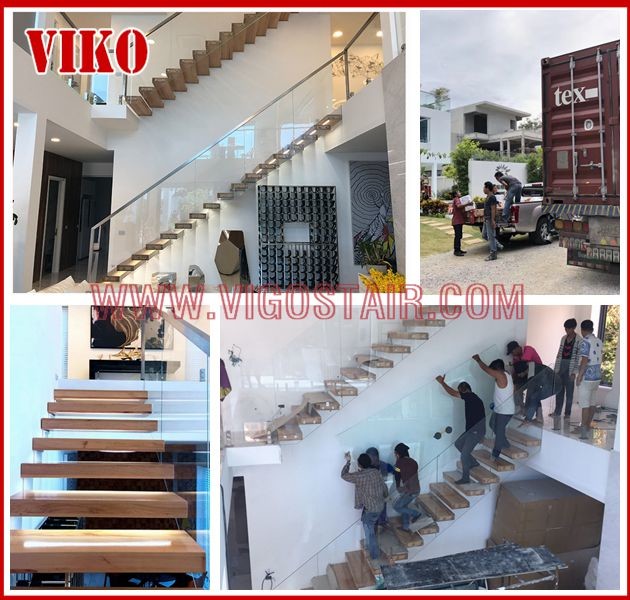 Straight Stringer Staircase VK06S 304 Stainless steel glass stainoff,stainless steel handrail,Glass