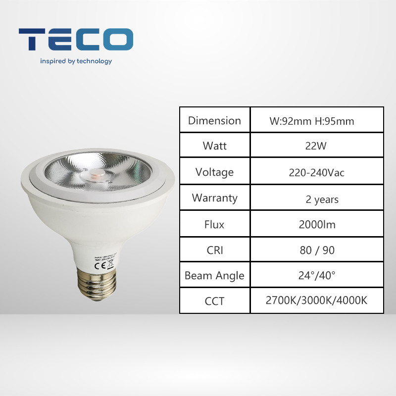 1200lm 10w 24 Degree PAR30 LED Bulbs 3000k Warm White Color With E27 Screw Base