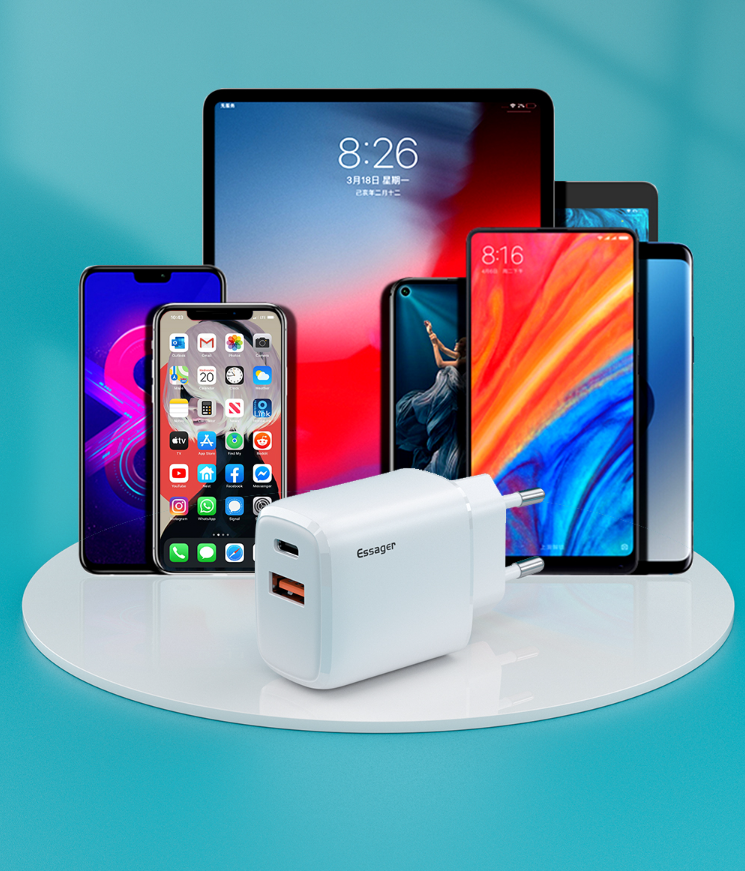 Essager 2021 YuRoom PD QC 20W Mobile Chargers USB Type C Charger Cable USB 100-240V PD Wall Charger