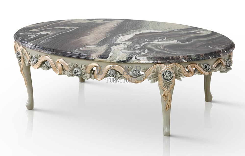 Italian Style Classic Carved Wood Marble Coffee Center Table Living Room Furniture For Sale
