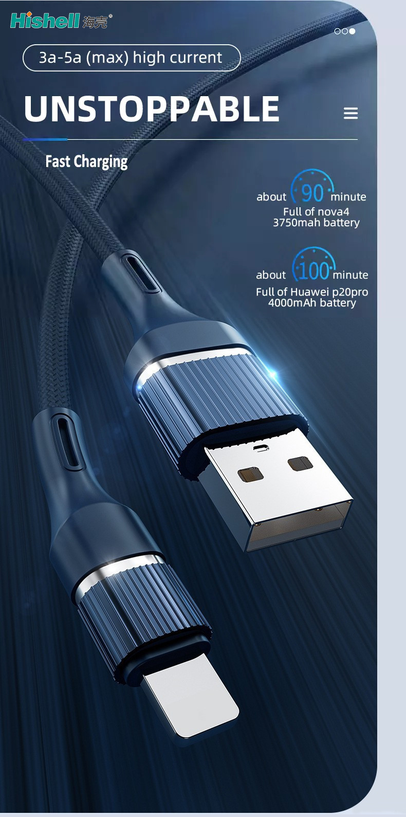 3A Length 1M Mobile Phone Charging Cable Flameproof Practical