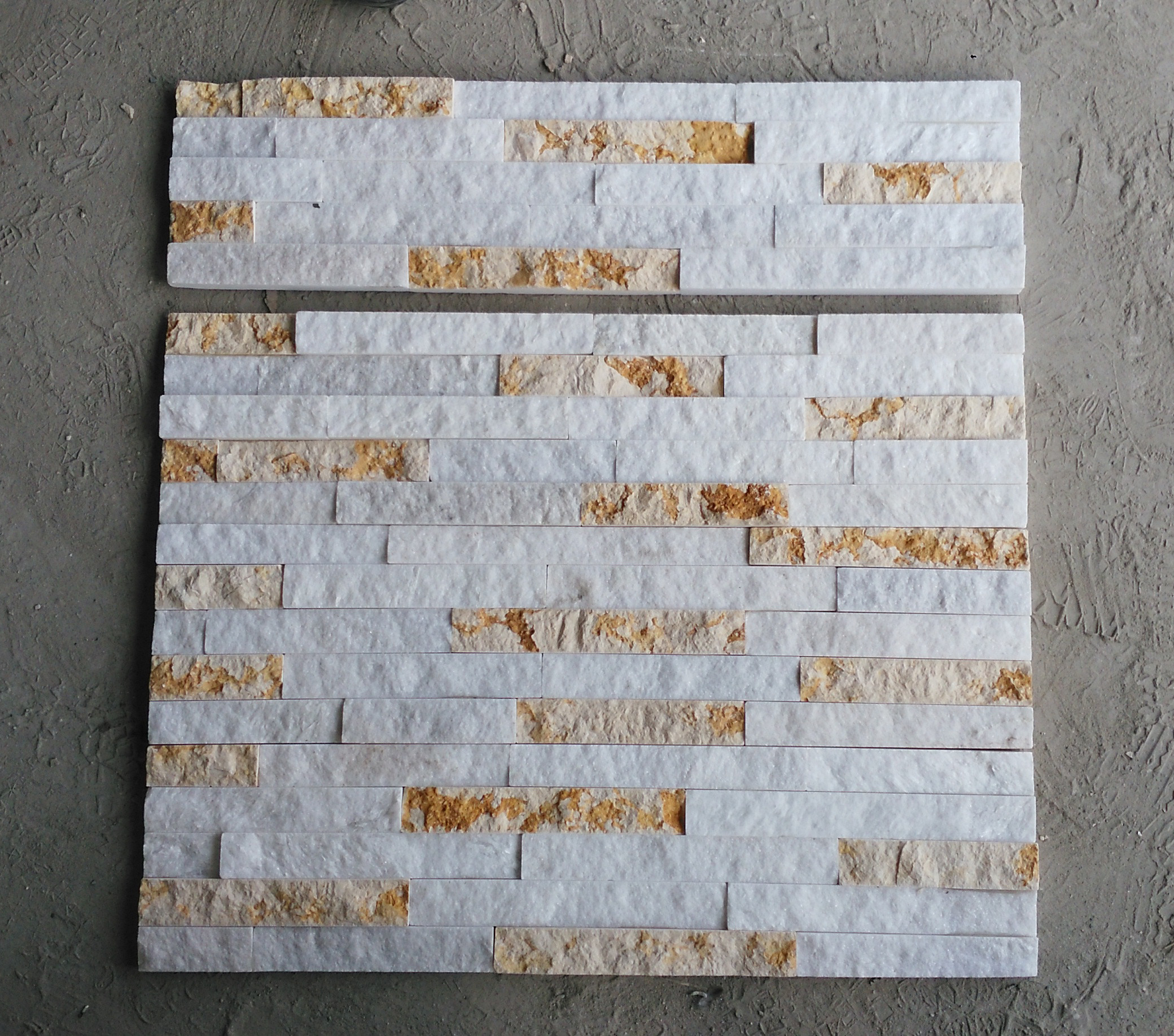 Gold And White Thin Non Antacid Veneer Stone Wall Panels 400x100mm