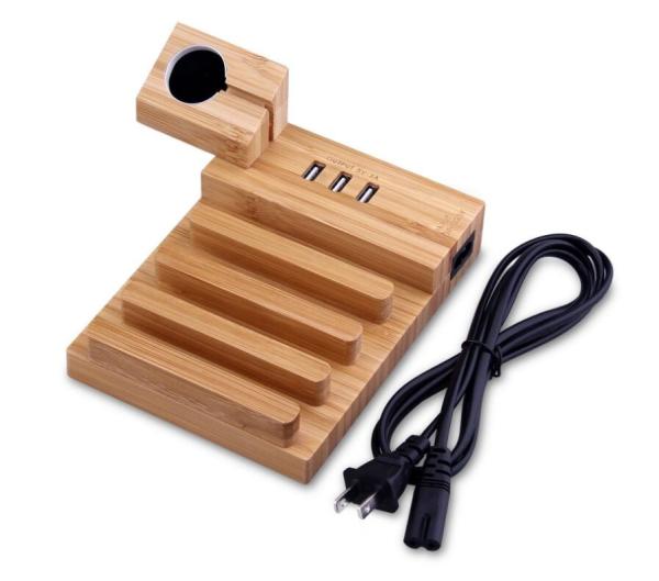 Wood USB Charging Station , Apple Watch Charging Slot Phone Charging Docking