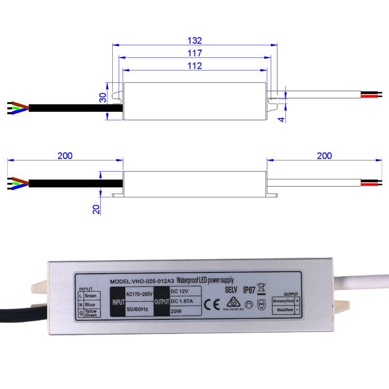 20w 30w 50w Erp Slimline LED Driver 60HZ IP 67 Dc Constant Voltage Power Supply