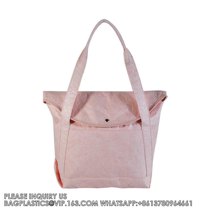 OEM Washable Recycled Kraft Dupont Paper Zip Lock Tyvek Tote Bags customised single shoulder tote shopping handbags