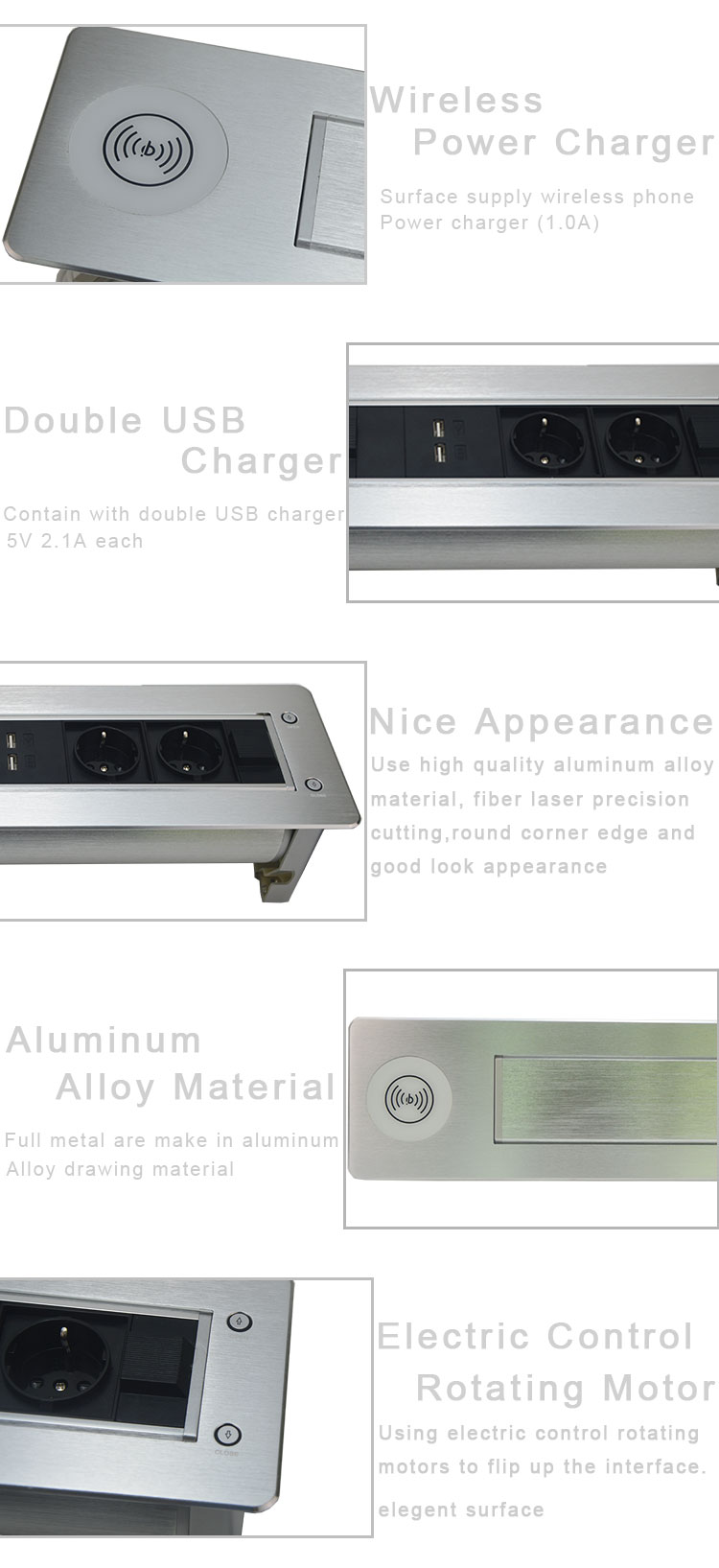 BNT Latest model power changeable motorized revole desk power data outlet aluminum alloy built in worktop