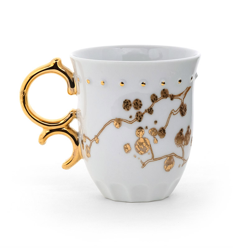 Ceramic Coffee Mug Porcelain Everyday Mug Gold Handle JING REPUBLIC