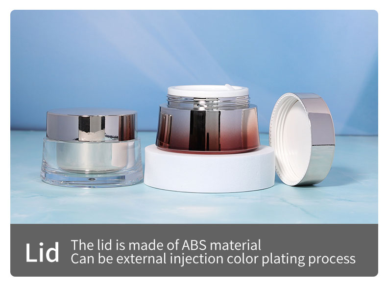 Luxury Skincare Body Cream Container Packaging 50ml ABS Cap Acrylic Plastic Jar with Shiny Gold UV Paint and Metal Lid