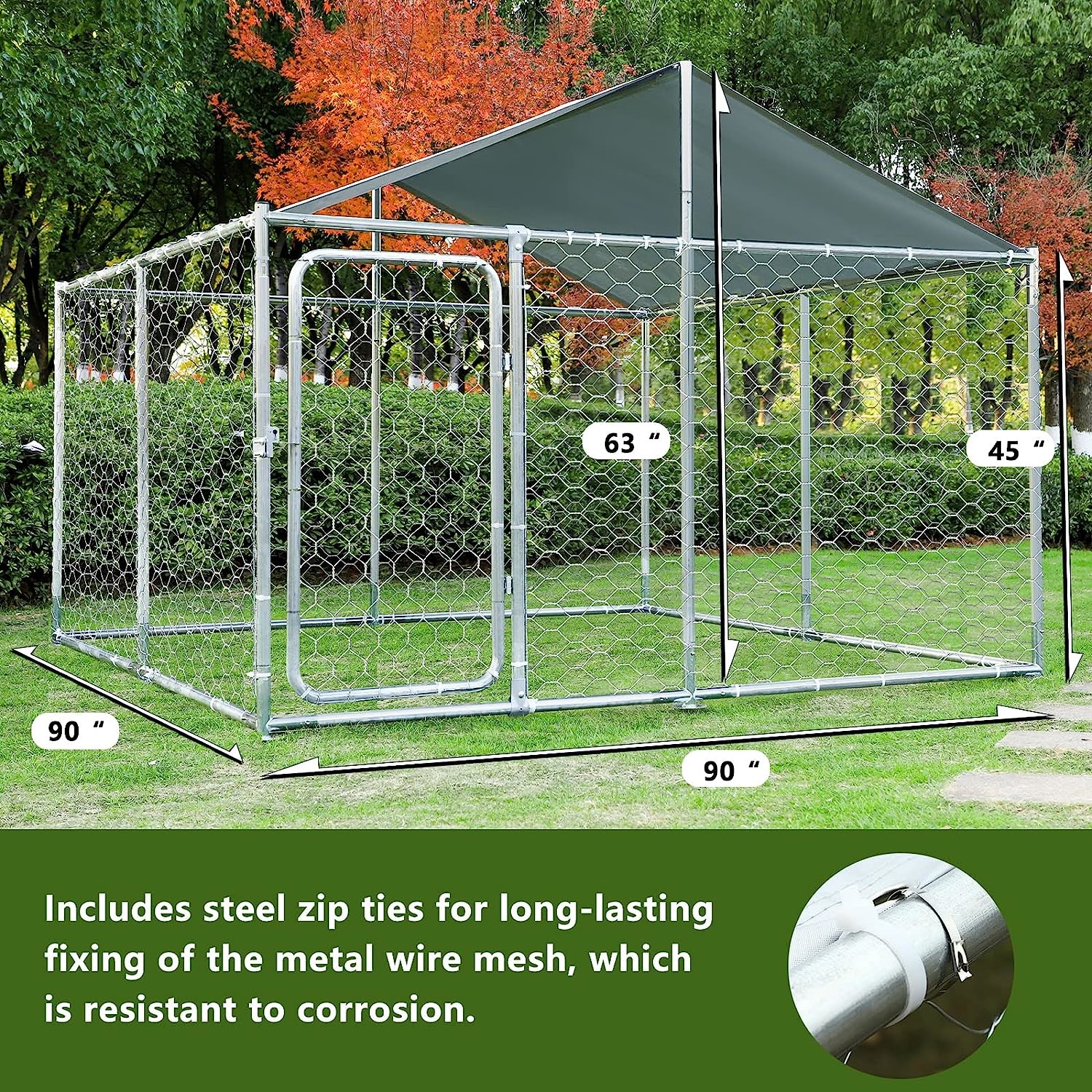 Outdoor Dog Kennels for Large Dogs with Roof, Heavy Duty Metal Dog Enclosures for Outside, Large House Cage Dog Pen