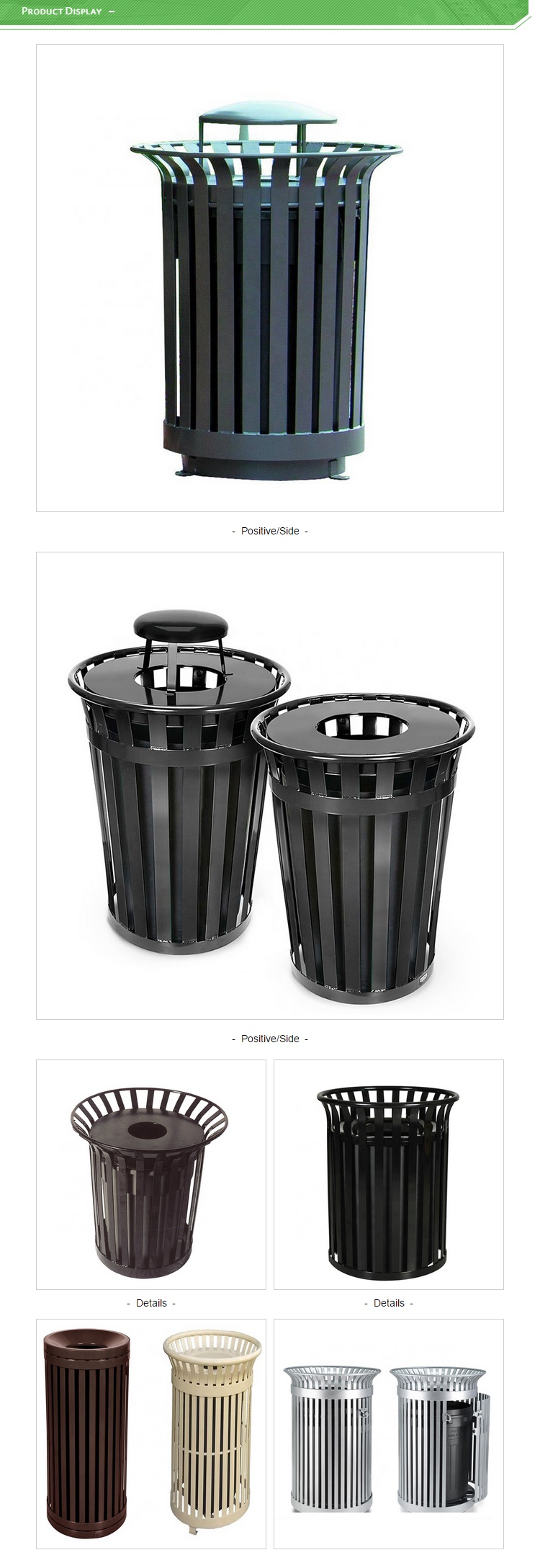 Powder Coated Rectangular Street 40L Steel Outdoor Trash Can