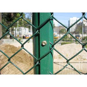 PVC Coated Chain Link Fence Fabric Screen With Round Post / Firm Structure