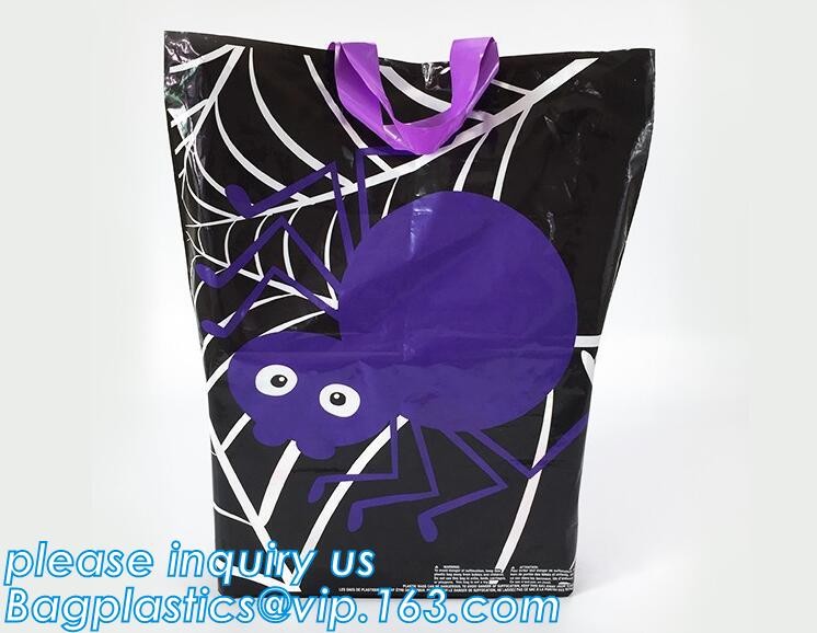 Custom Printed Stand Up Block BottomSoft Loop Handle Plastic Carrier Shopping Bag，Plastic Soft Loop Handle Bag for Shopp