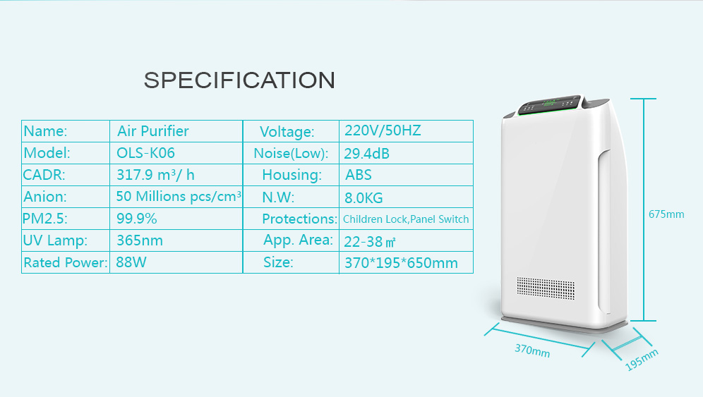 80W Pm2.5 Tuya Air Purifier 38m2 Intelligent Home Appliances