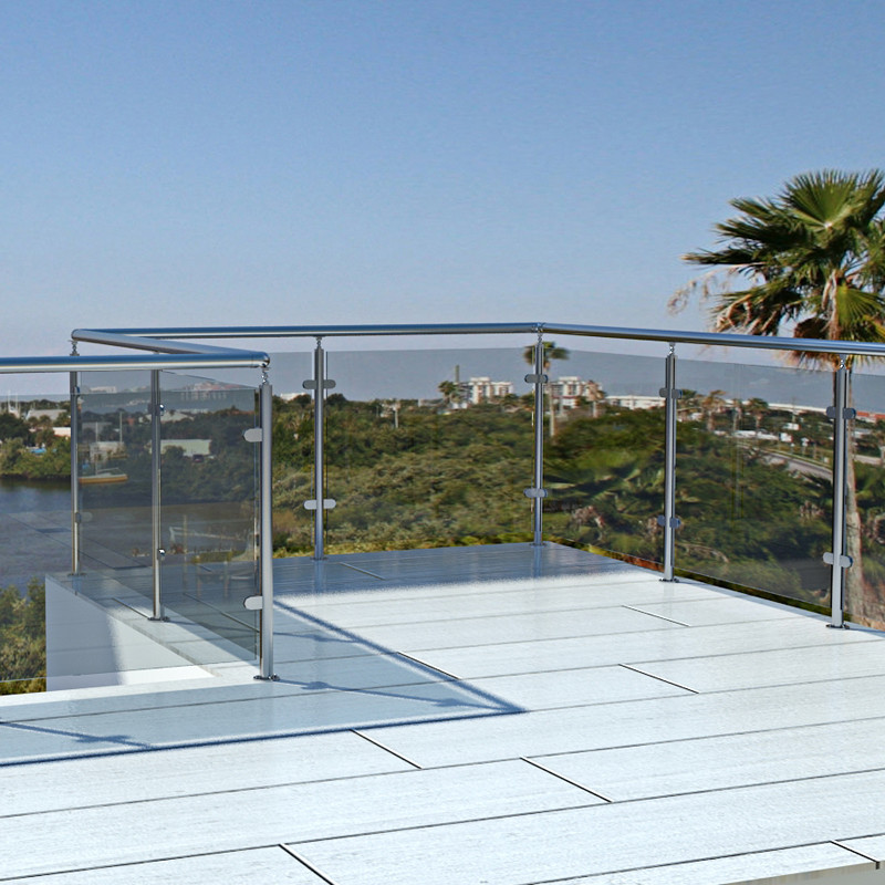 Sanding Metal Frame Handrail Glass Balustrade With High Durability Weather Resistance