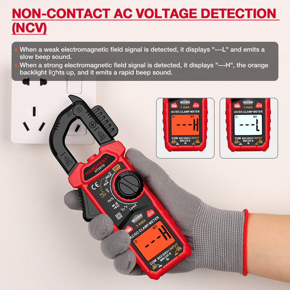 HT207 AC DC Digital Clamp Meter Multimeter Pinza Amperimetrica True RMSTrue RMS NCV Voltage Inrush Current Tester