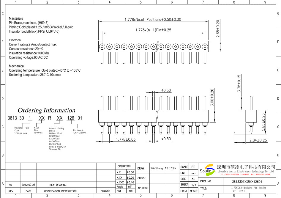 2.0mm Pitch Round Pin Header Connector Waterproof