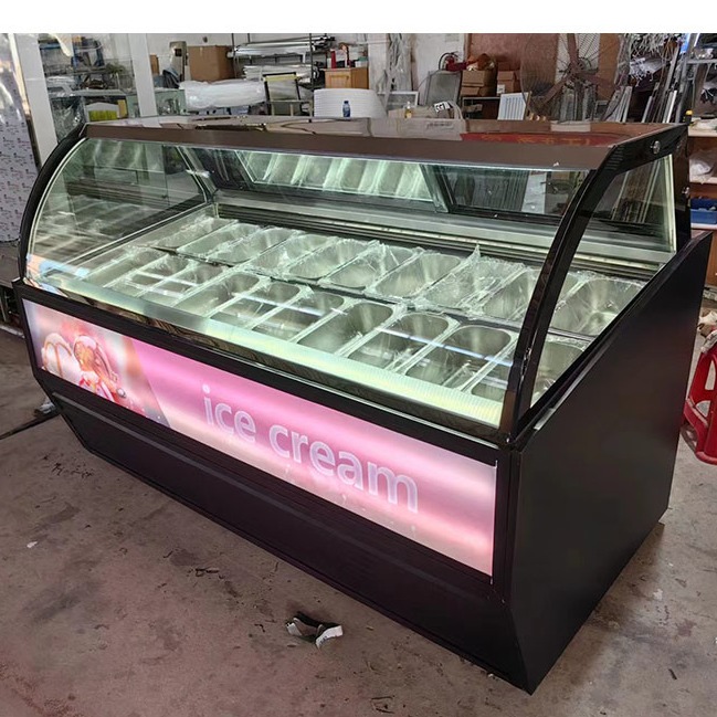 Ice Cream Display Freezer Stainless Steel Pans Commercial Ice Cream Cabinet