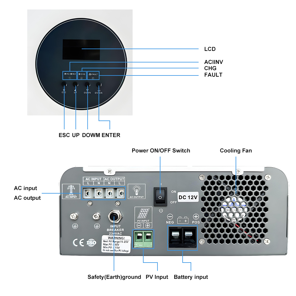 8KW 10KVA 48V to 110V 220V Dc to Ac MPPT 120A All in One Solar Hybrid Inverter