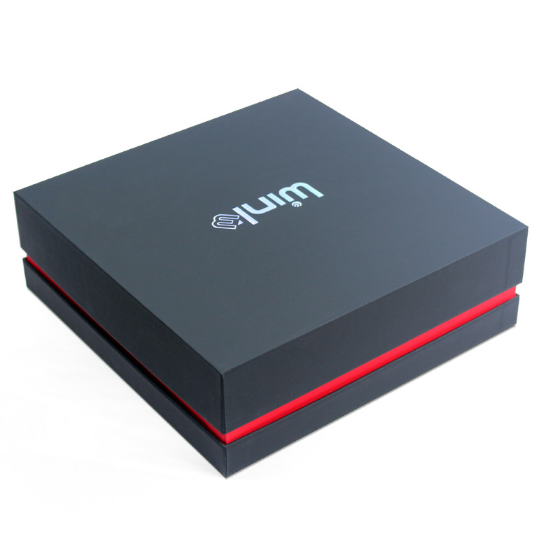 Custom red Cardboard Magnetic Gift Box with Luxury Black Lid Base wholesale