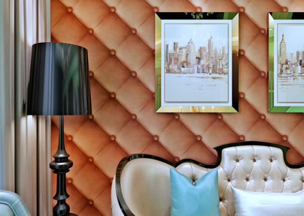 European Style Washable Vinyl Wallpaper with 3D Effect Leather Pattern , SAC