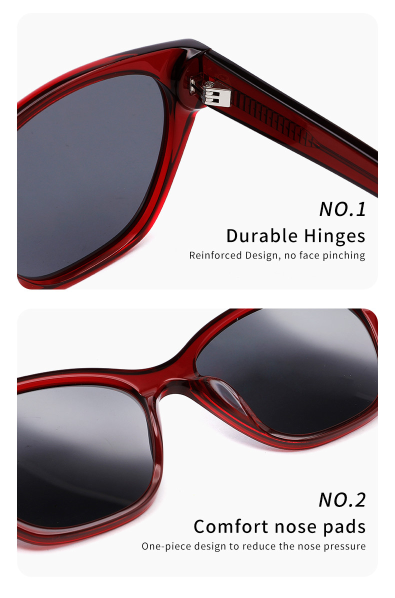 Red Color Transparent Cat Eye Acetate Frame Sunglasses For Women Uv400 Protection
