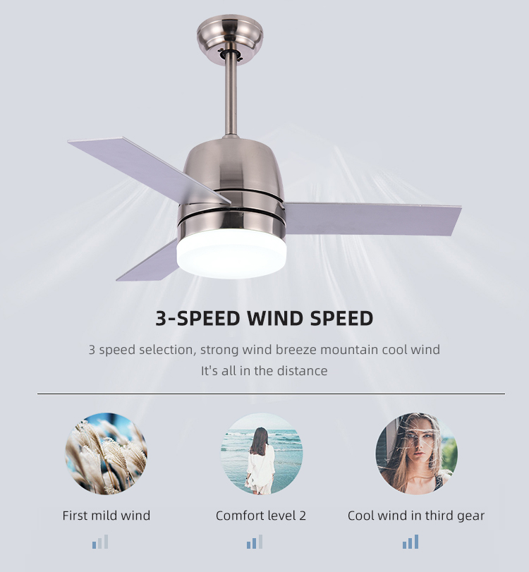 65W 3000K 36 Inch Ceiling Fan Light Iron 3 Blade Metal Ceiling Fan
