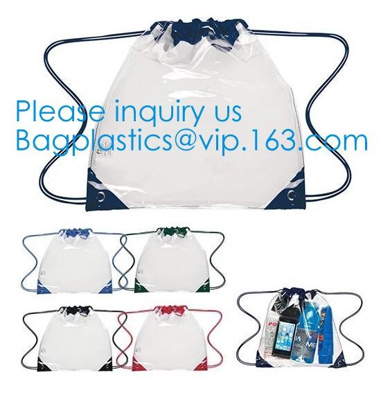 PVC Drawstring Bag Backpack With Solid Bottom Promotional Custom 210D Transparent PVC Clear Drawstring Backpack Bags