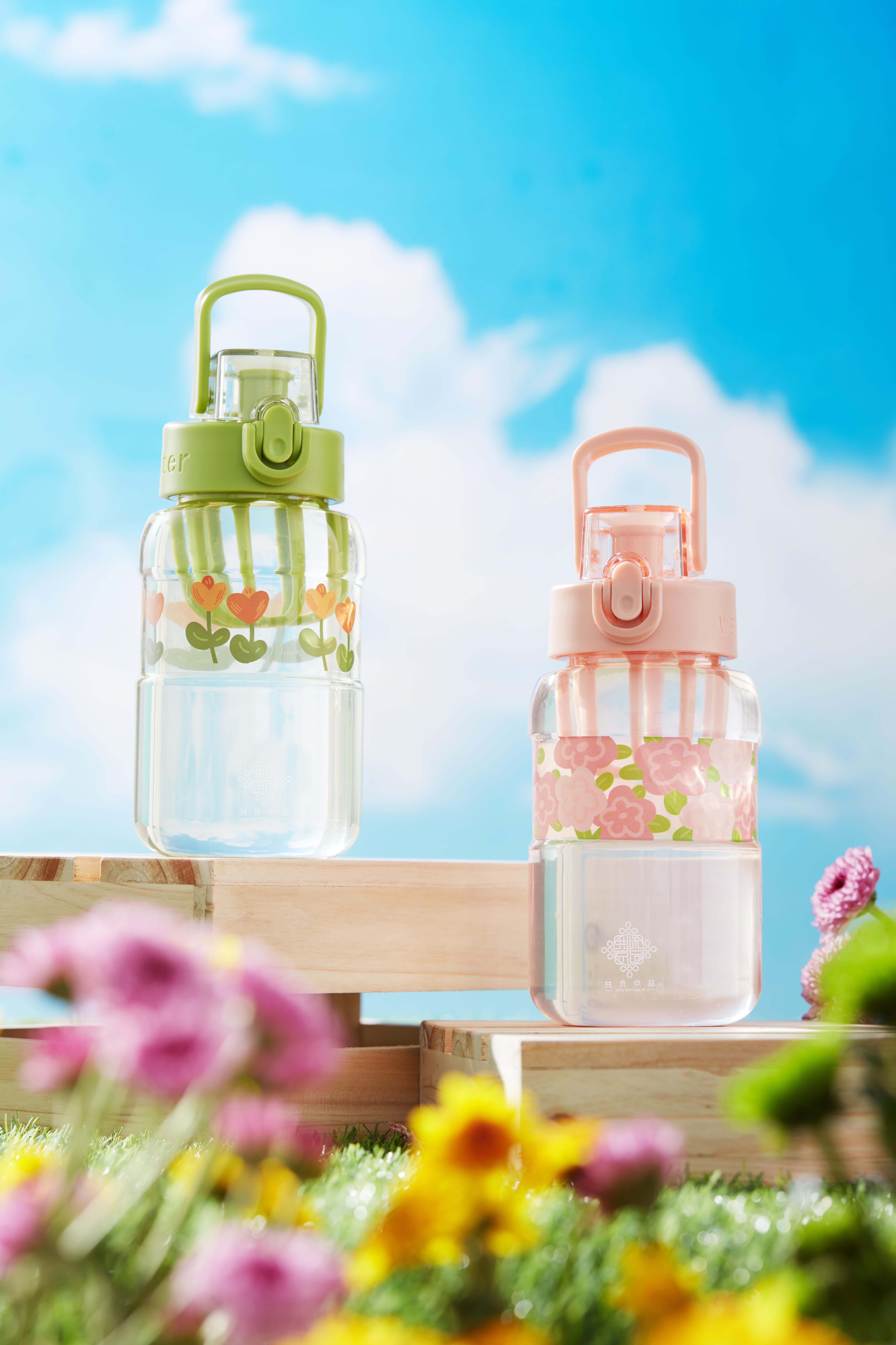 650ML Water Bottles Glass Outdoor Large Capacity Baby Reusable Straw Cup For School Home Room