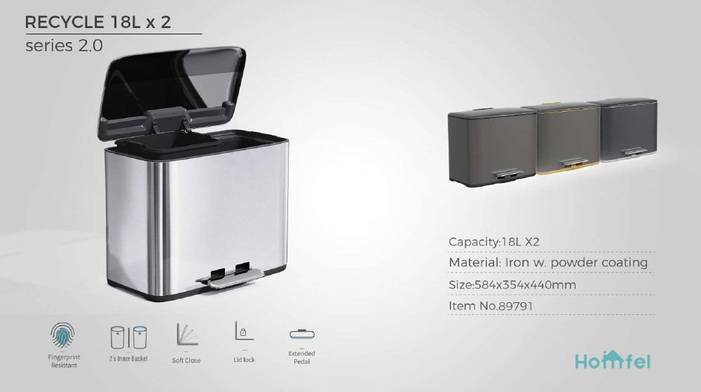 28L SS Rectangular Pedal Trash Can Waste Bin With Rolling Cover Type