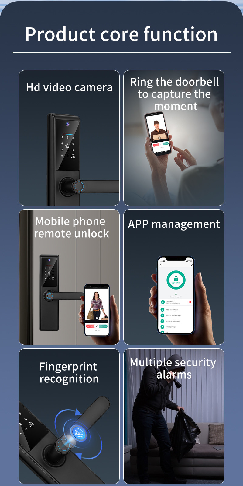 Camera Smart Door Lock 5050 Mortise Fingerprint Passcode Lock