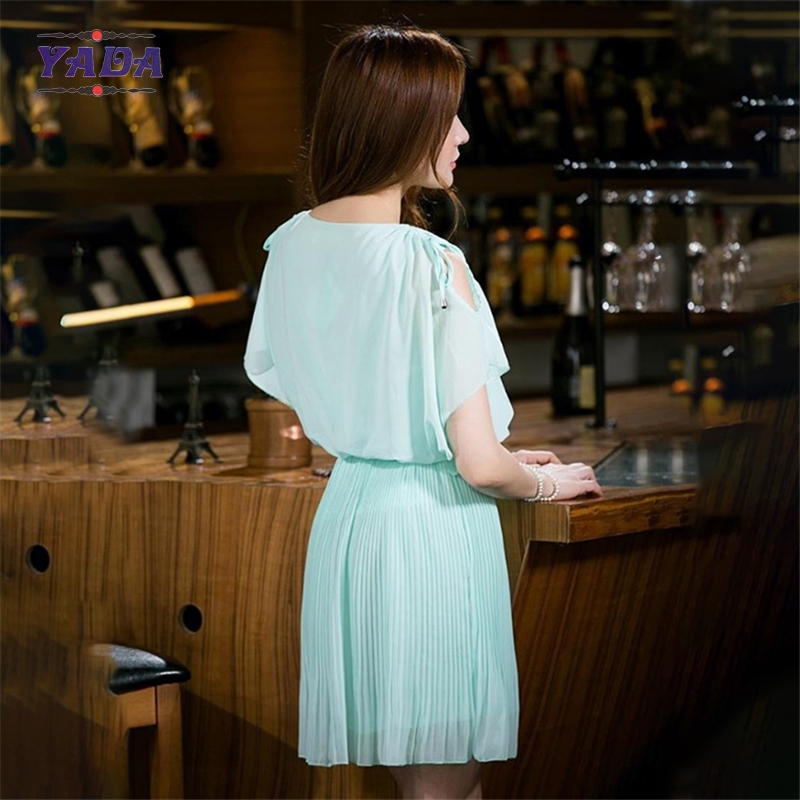 Plus size ladies chiffon mini womens t shirt dress cheap luxury women dresses with bats sleeves and pleats