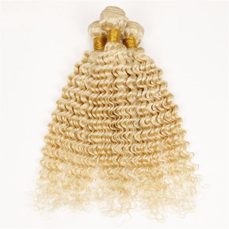 Strong double weft no shedding no tangle deep wave remy brazilian human hair blonde