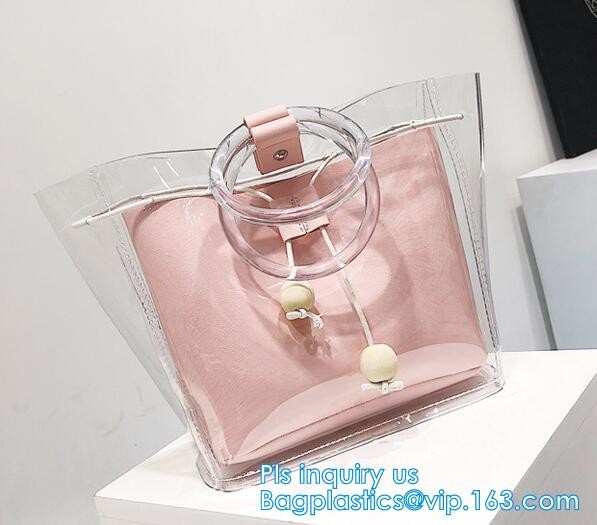 reusable eco friendly tote transparent pvc shopping bag, shopping cluth PVC beach bag with zipper, eco-freindly Promotio