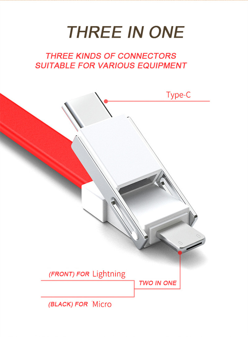 Magnetic 13cm 3 In 1 Charging Cable Type C Micro 8pin Keychain Cable