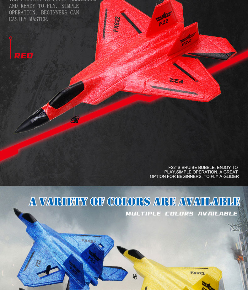 Experience the Excitement of Fx622 F22 Raptor Fighter Jet 2.4G 2CH EPP RC Airplane with LED Lights Age Range 5-7 Years