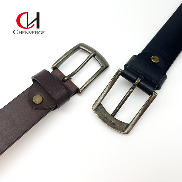 Standard Size Black And Brown Genuine Leather Belt With Metal Buckle