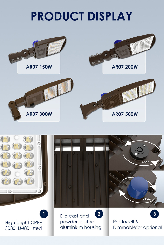 Bronze IP65 LED Parking Lot Lighting 3500K 4000K 5000K Selectable