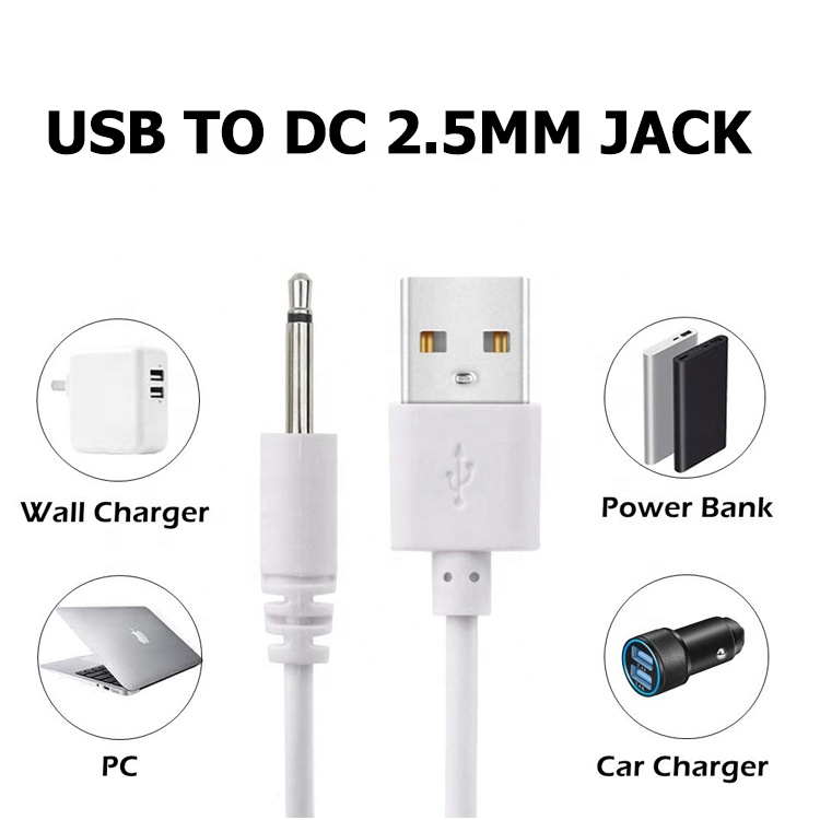 Multi Sizes USB to 2.5mm DC Jack Power Charging Cable for Vibrator