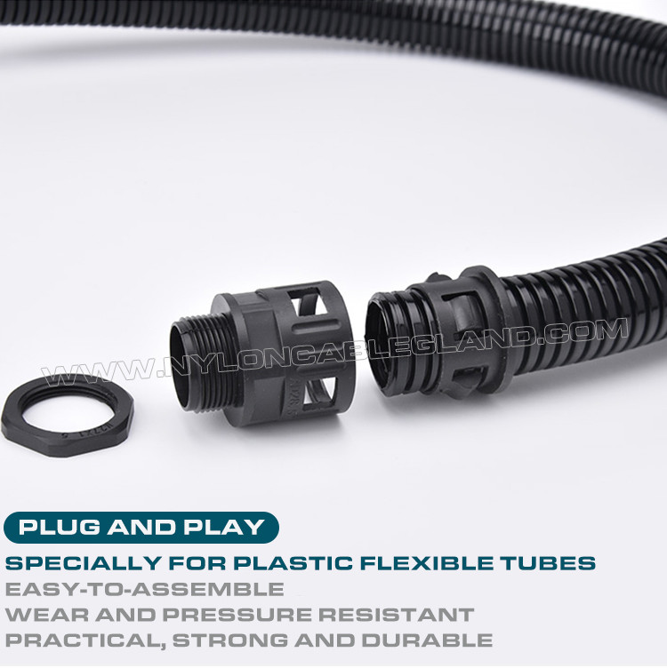 Metric Tube Connectors, Straight Flexible Tube Fittings Plastic Corrugated Tube Glands for Flexible Tubes AD10-AD54.5