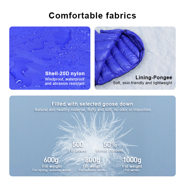 Cold Weather Down Mummy Sleeping Bag Waterproof Blue Childrens Sleeping Bags 20D Nylon