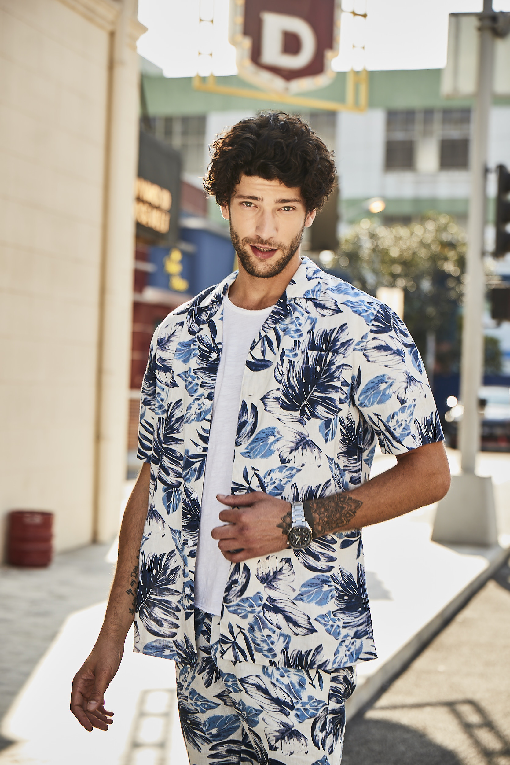 100% Linen Custom Hawaiian Shirts Blue Coolness Tropical Button Up Shirt