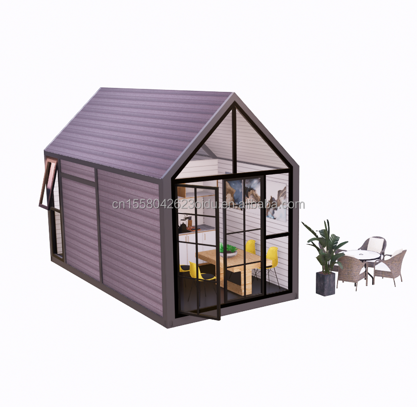 Triangular log house 20ft Folding Shipping wood house with 100mm Wave Sandwich Panel Walls and Aluminum Alloy Windows