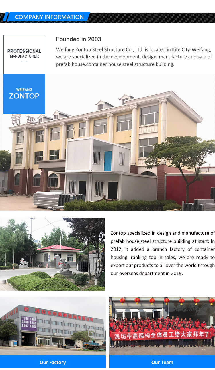 Zontop Modern Luxury Quick Concrete 20ft 40 Ft Ready Steel Prefab Container House USA Standard Prefabricated Home