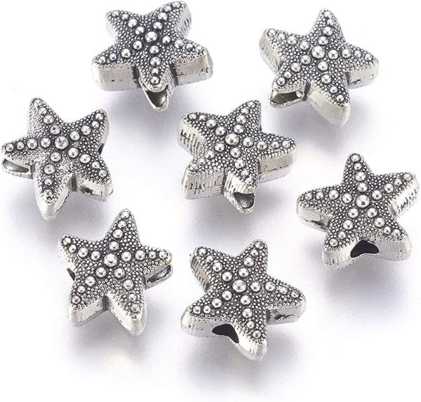 50Pcs Antique Silver Starfish Animal Spacer Beads Tibetan Metal Ocean Sea Life