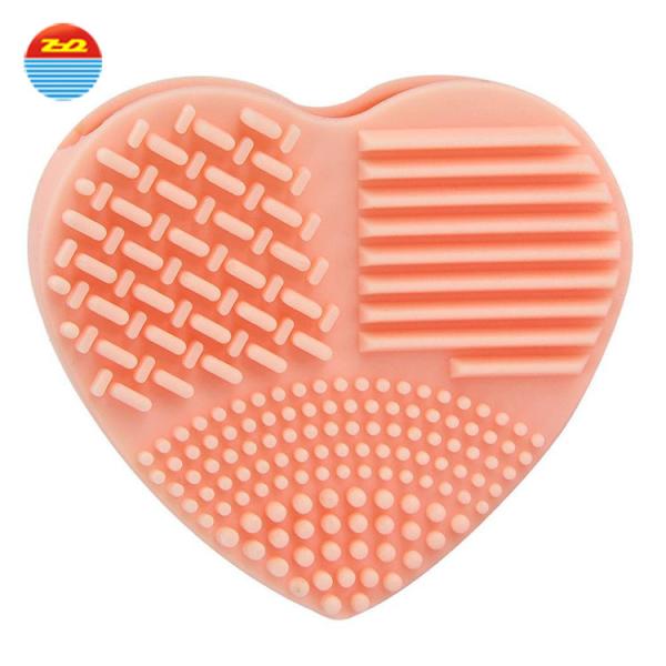 Super Ability Household Pink Orange Scrubber Rubber Silicone Heart Brush Mat