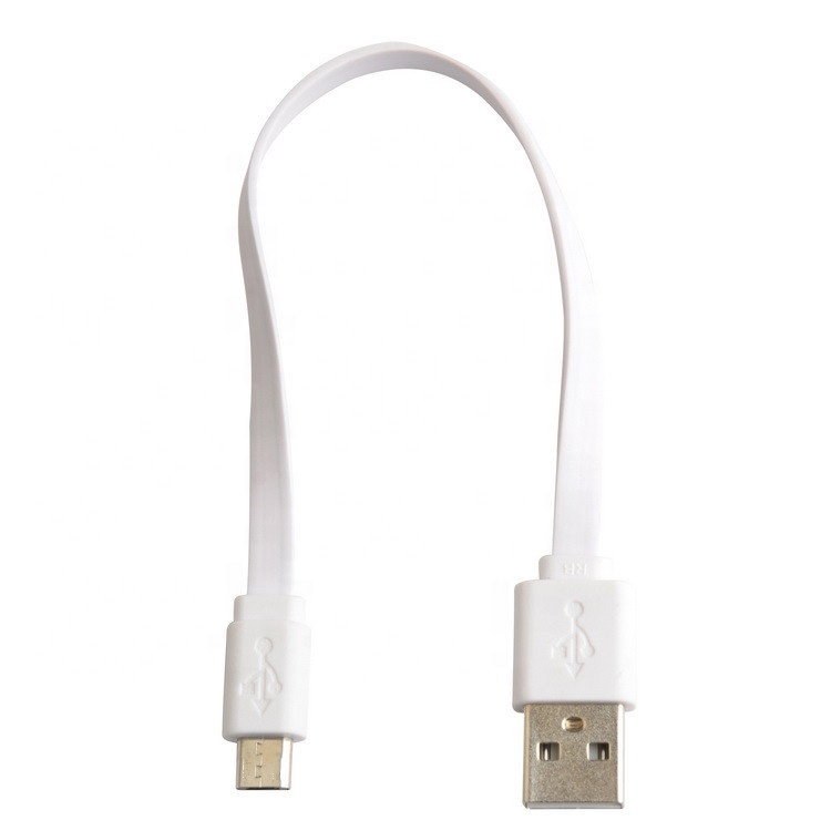 Short Black White Noodle Flat Micro V8 to USB Cable