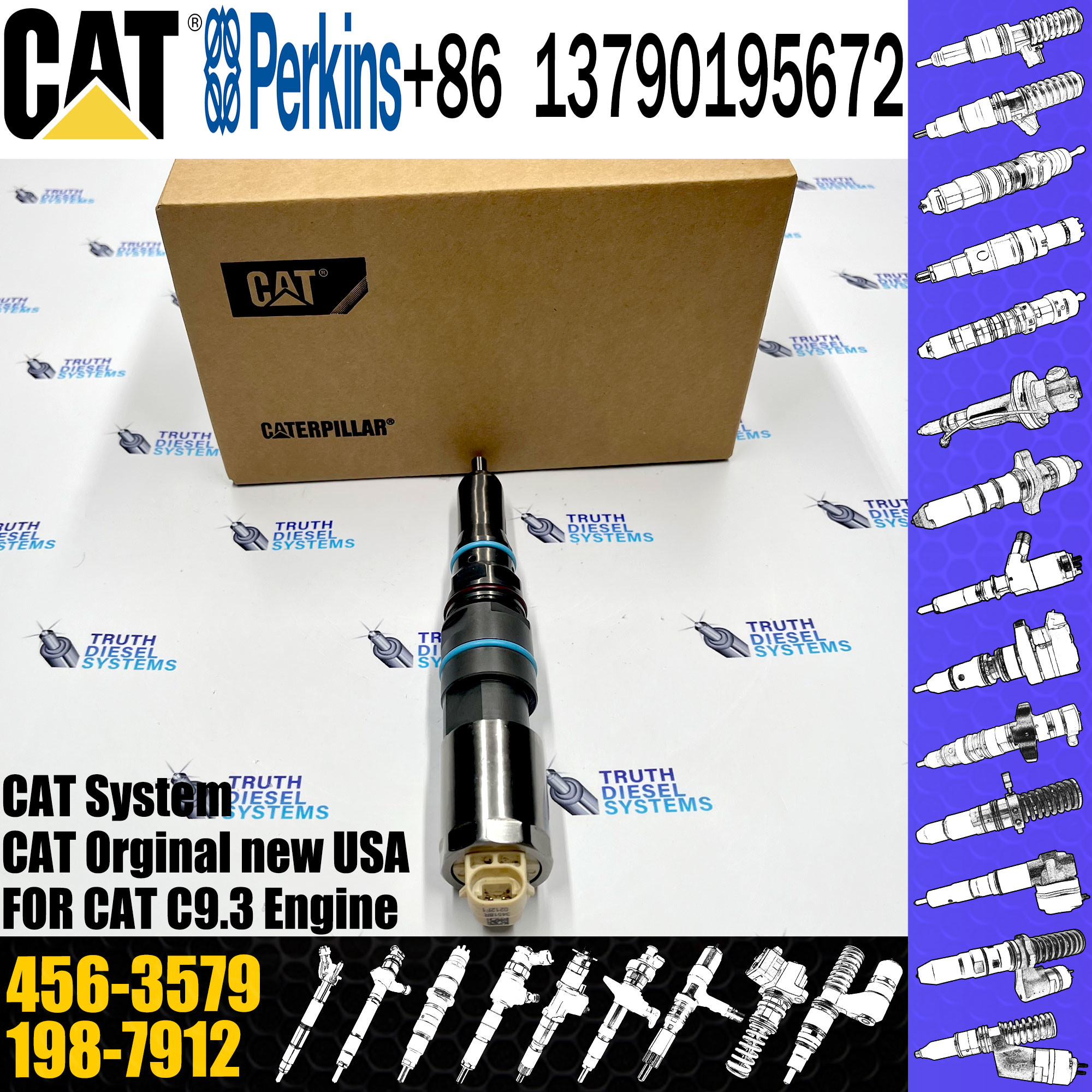 Excavator Engine parts diesel fuel injector 456-3579 198-7912 456-3544 460-8213 fuel injectors 456-3579 for CAT C9.3