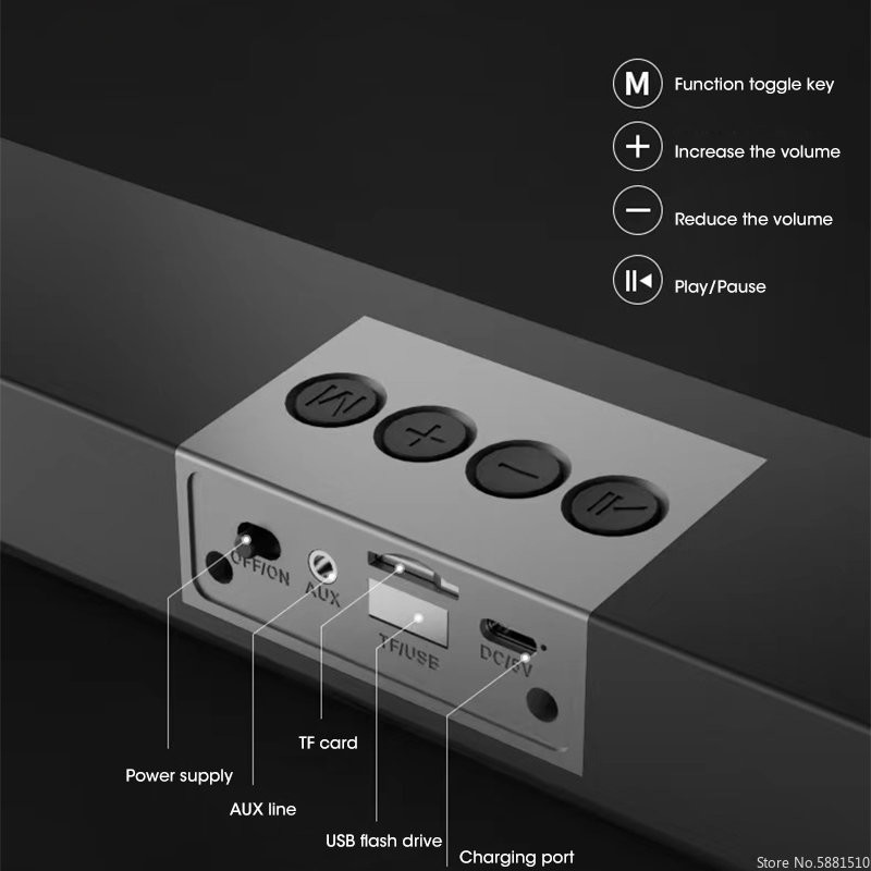 V5.0 Bluetooth Wireless Speaker Bar Compatible With Smartphone SD Audio Input