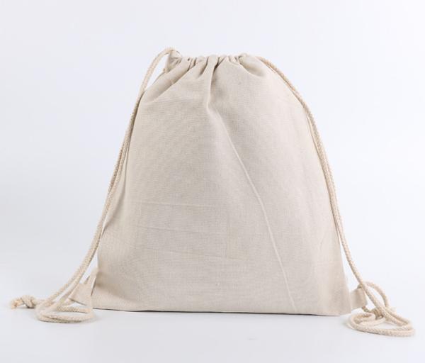 Pure Natural Calico Sports Drawstring Backpacks With Logo Print Wash In The